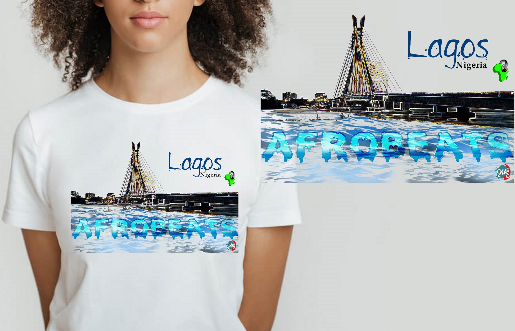 Women's Lagos Skyline Afrobeats design - 9ja Pop Art Custom T-Shirt/Wearable Art Store